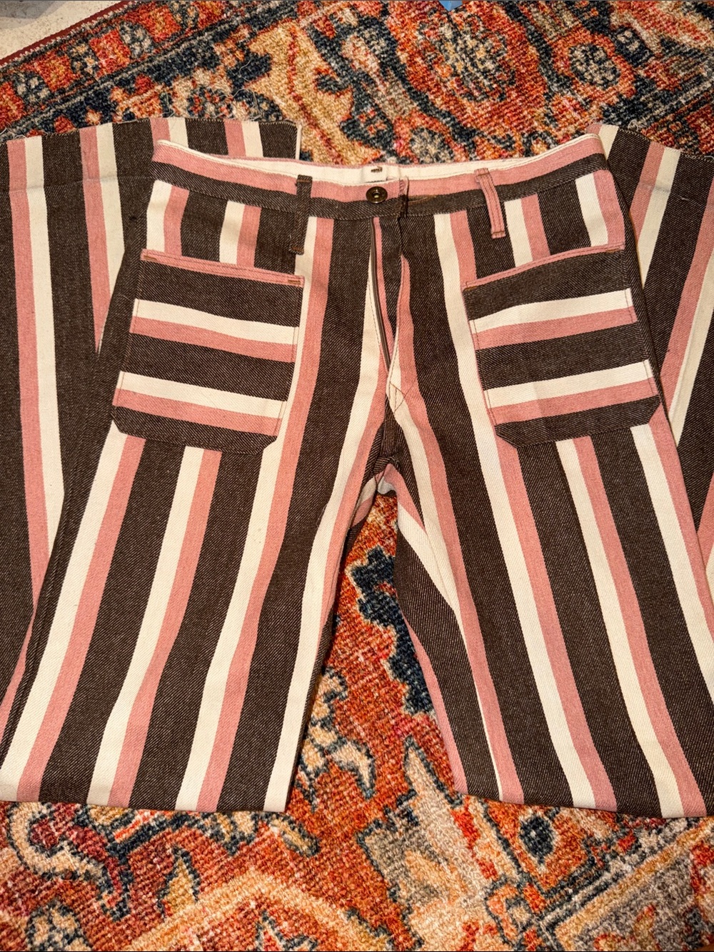 Vintage Striped Brown & Pink Men's Casual Pants